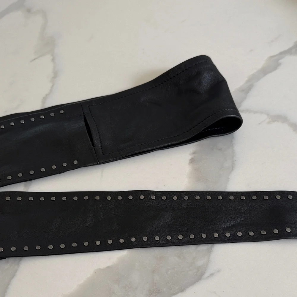 IRO Black Studded Leather Belt Bag Strap - Picture 3 of 8